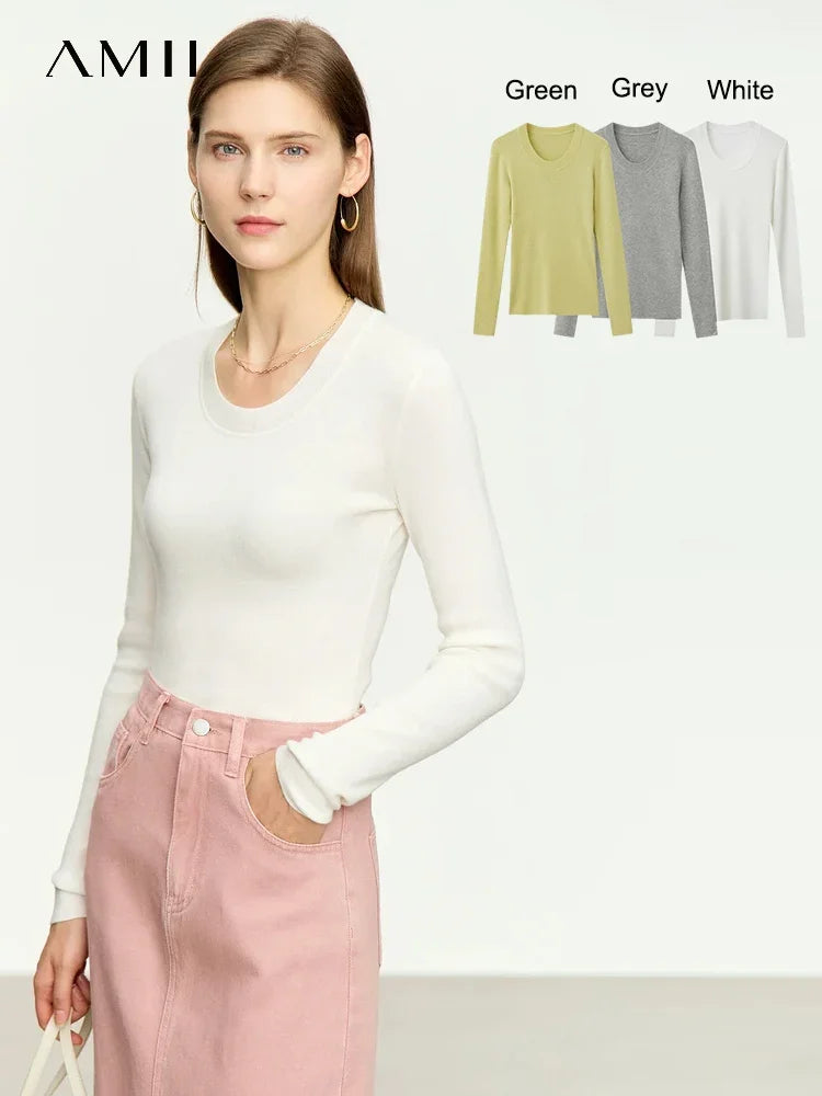 Weißer Damen-Strickpullover mit langen Ärmeln und Rundhalsausschnitt