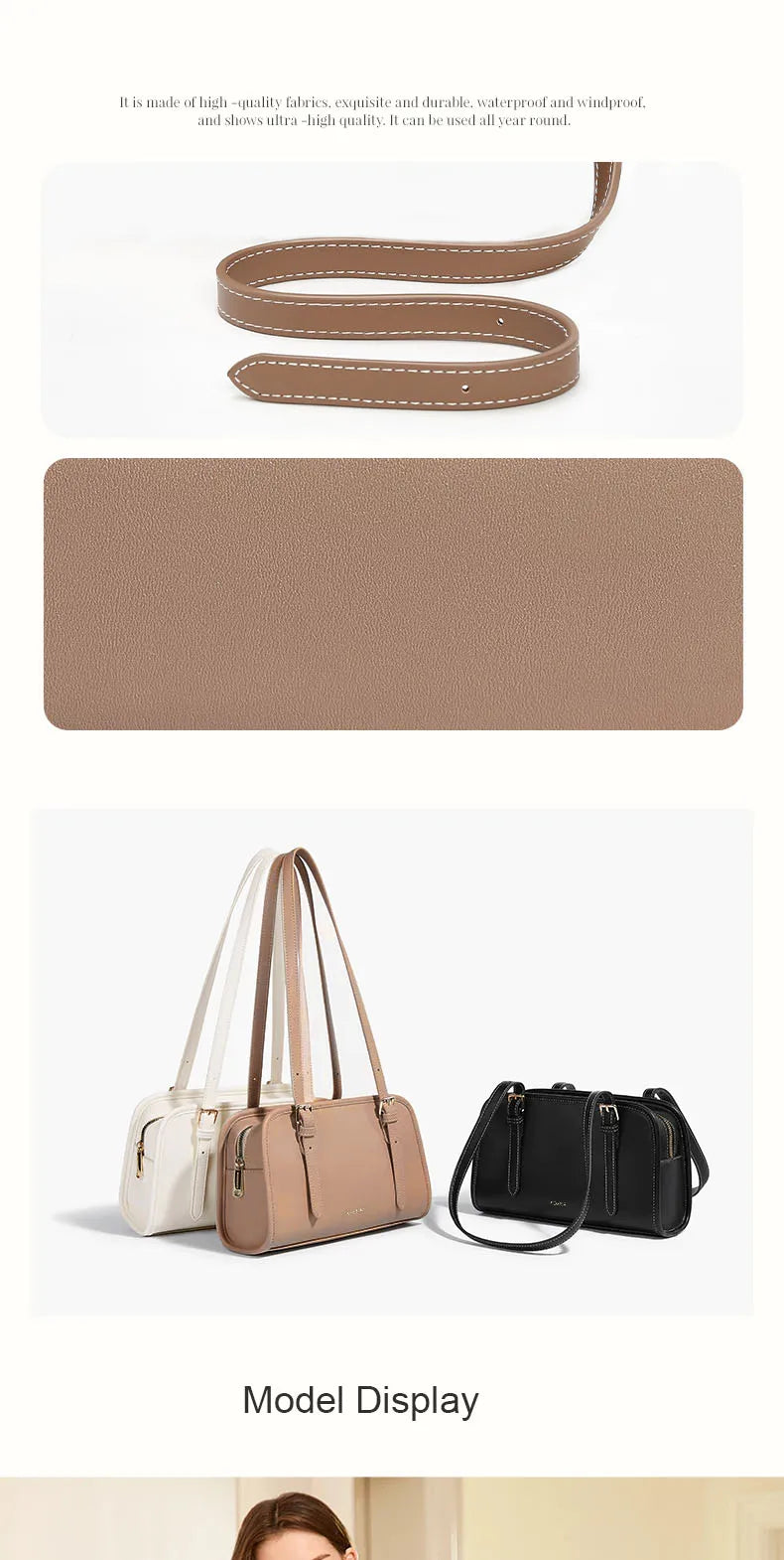 Damen Schultertasche aus PU-Leder im Baguette-Stil Casual