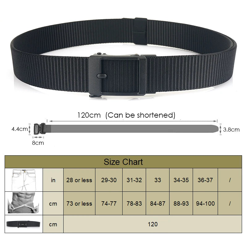 Herren-Gürtel aus Nylon 3,8 cm Breite verstellbar mit automatischer Schnalle für Alltag und Abenteuer