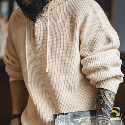 Herren Pullover aus Strick mit Henley-Kragen und Kapuze für Herbst und Winter