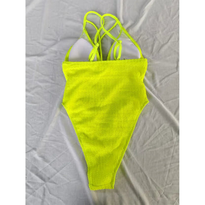 Damen-Badeanzug V-Ausschnitt Mesh High-Leg Monokini 5 Farben