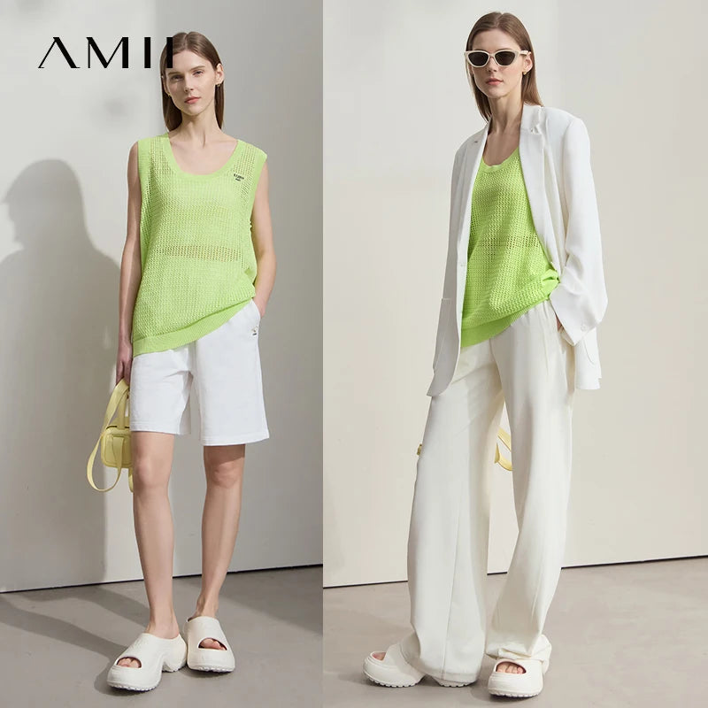 Damen V-Ausschnitt Pullover Viskose ärmellos Lochmuster Sommer