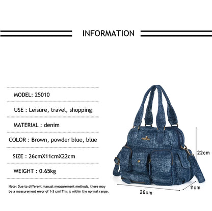 Damen-Umhängetasche Denim mit Mehrfachfächern Handyfach für Alltag Freizeit Denim-Look