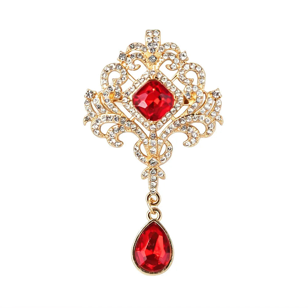 Brosche Strass Wassertropfen Kristall Anhänger Barock Vintage Reversnadel