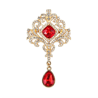 Brosche Strass Wassertropfen Kristall Anhänger Barock Vintage Reversnadel