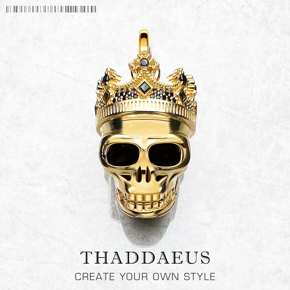 Damen-Charm-Anhänger Totenkopf König Krone Hiphop aus Sterlingsilber