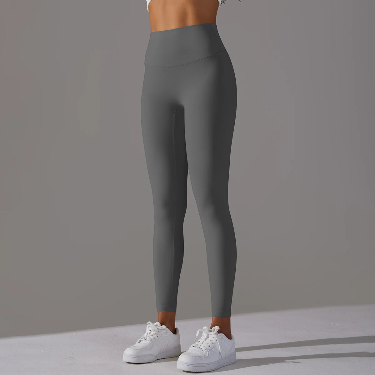 Nahtlose Yogahose Damen, hoch tailliert, dunkelgrau, eng anliegend