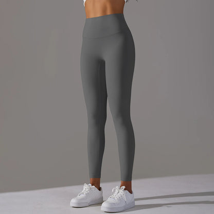 Nahtlose Yogahose Damen, hoch tailliert, dunkelgrau, eng anliegend