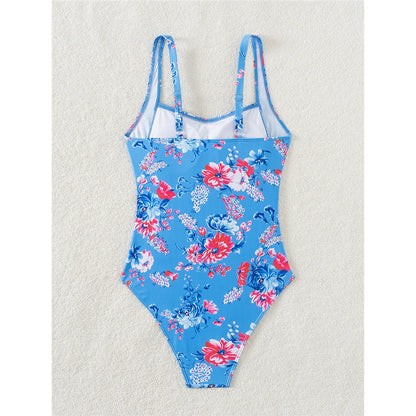 Damen Badeanzug Blumen gedruckt gerüscht hoher Beinausschnitt Monokini