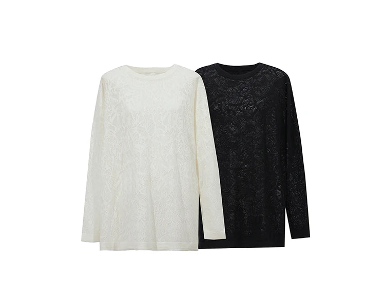 Damen-Rundhalspullover Jacquard Raglan locker lang Lyocell Frühling