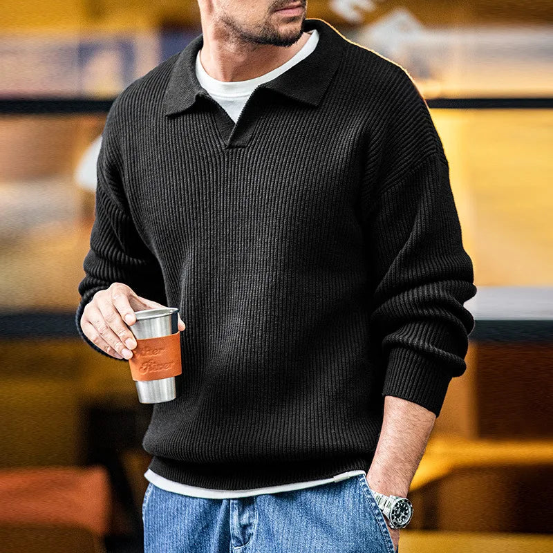 Herren Retro-Poloshirt mit Polokragen aus gestricktem, warmem Material