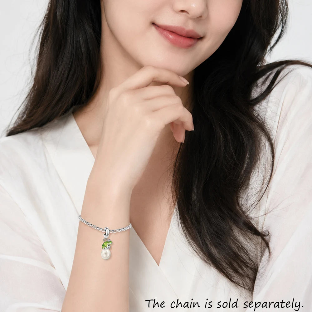 Damen-Charm-Anhänger Frosch mit Perle handgemacht aus Sterlingsilber