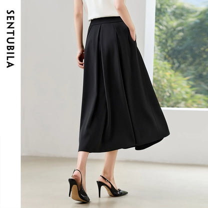 Damen Midirock in Schwarz mit Seitentaschen für Büro und Freizeit