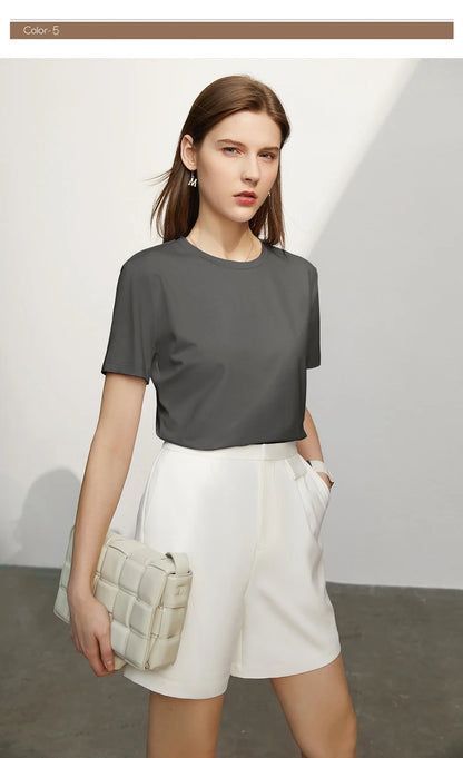 Damen T-Shirt im minimalistischen Stil mit lässigem O-Ausschnitt und kurzen Ärmeln