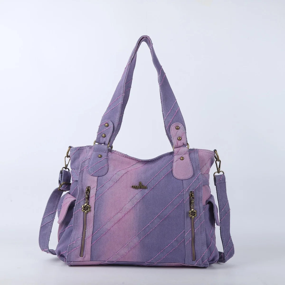Damen-Handtasche Aus Denim Im Vintage-Look Große Schultertasche Mit Top-Griff Und Tragegurt