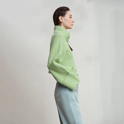 Damen-Rollkragenpullover kurz locker Raglanärmel Herbst-Winter