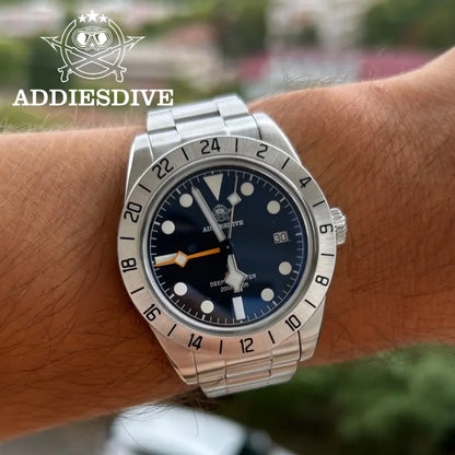 Herren-GMT-Taucheruhr mit Swiss-Ronda-Werk und Bubble-Glas