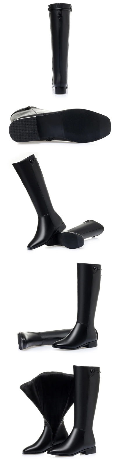 AIYUQI Women Long Boots 2025 New Genuine Leather Short Velvet Women Roman Boots Low Heel Large Size Riding Boots Women
