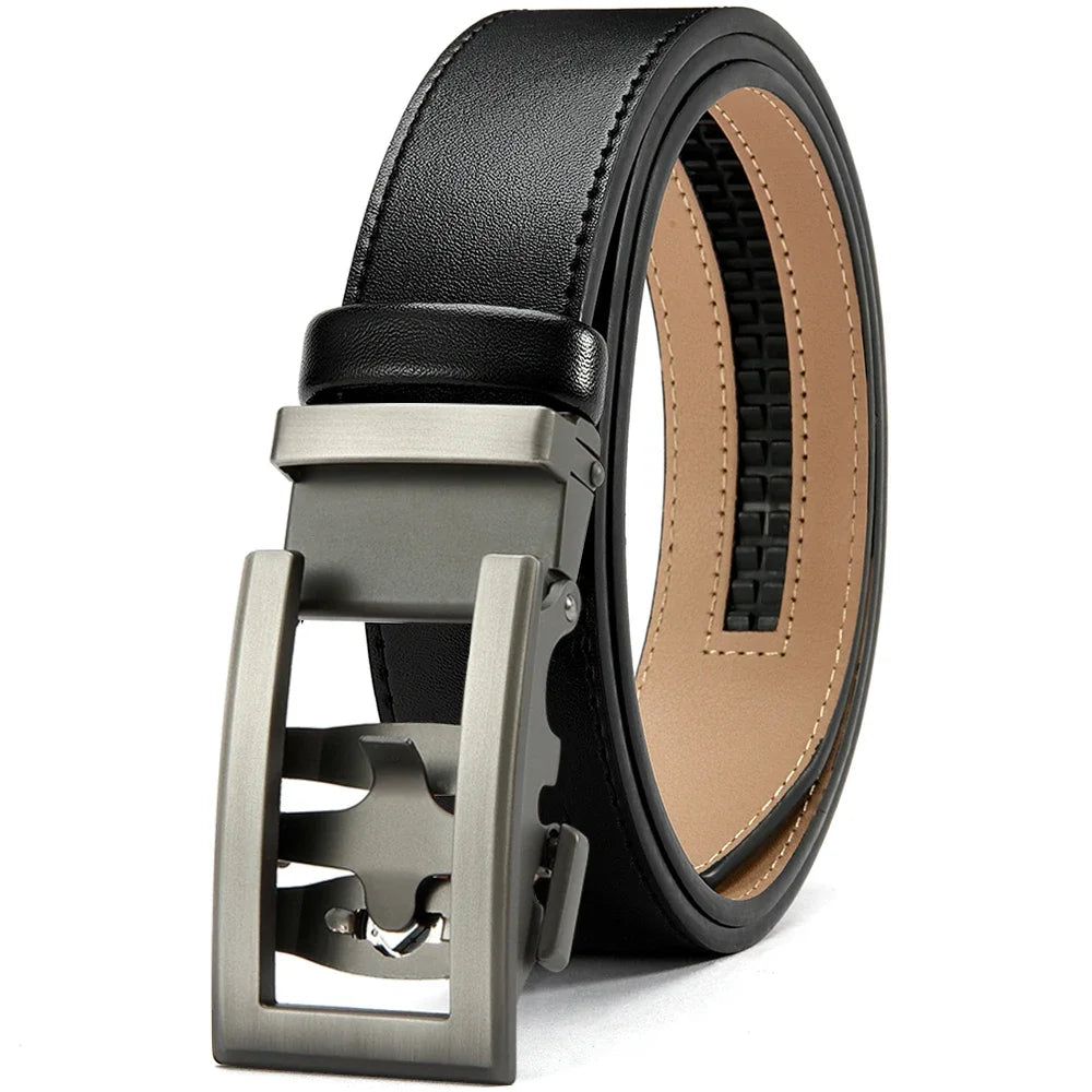 Herren Echtleder-Gürtel Hohles Muster Automatik-Schnalle Unisex 3,5 cm