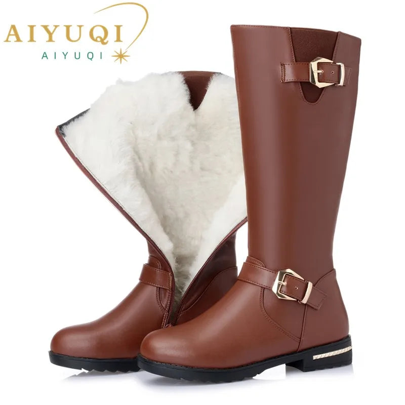 AIYUQI High Boots Female Genuine Leather 2024 New Natural Wool Warm Women Winter Boots Large Size Female Rider Boots