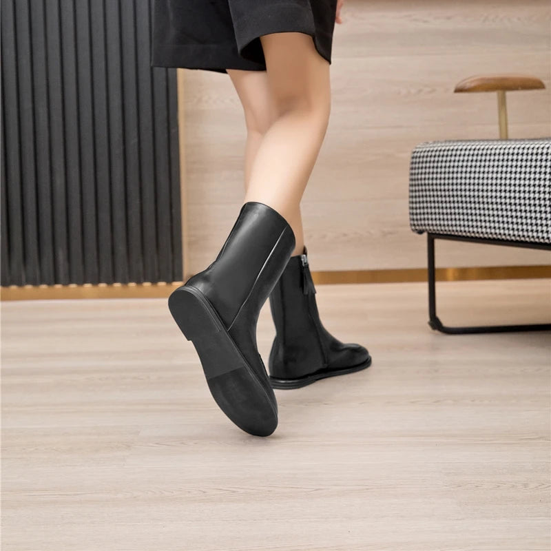 AIYUQI Women Ankle Boots 2025 New Genuine Leather Short Boots Women Flat Winter Fashion Women Knight Boots