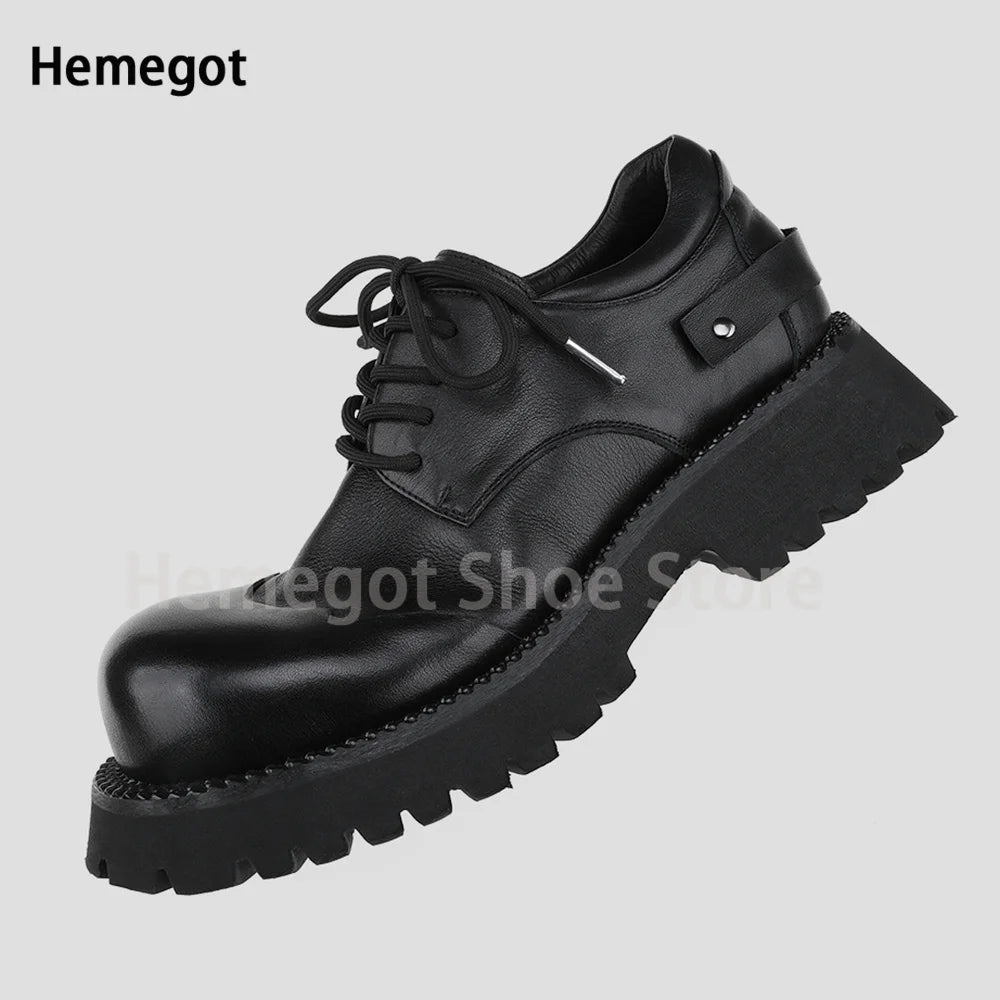 Thick Soles Derby Shoes for Men Black Cowhide Casual Commuter Leather Shoes Size 36-44 Luxury Handmade Top Quality Men Shoes