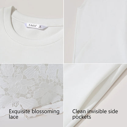 Elegantes Damen Midikleid Aus Baumwolle Mit Spitze Für Büro Und Freizeit