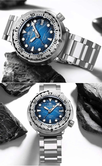 Herren-Profi-Taucheruhr mit Doppel-Saphirglas-Luenette und 300 m Wasserdichtigkeit