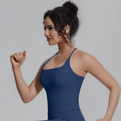 Rückenfreies Damen-Sporttop in Dunkelblau mit Racerback und figurbetontem Schnitt