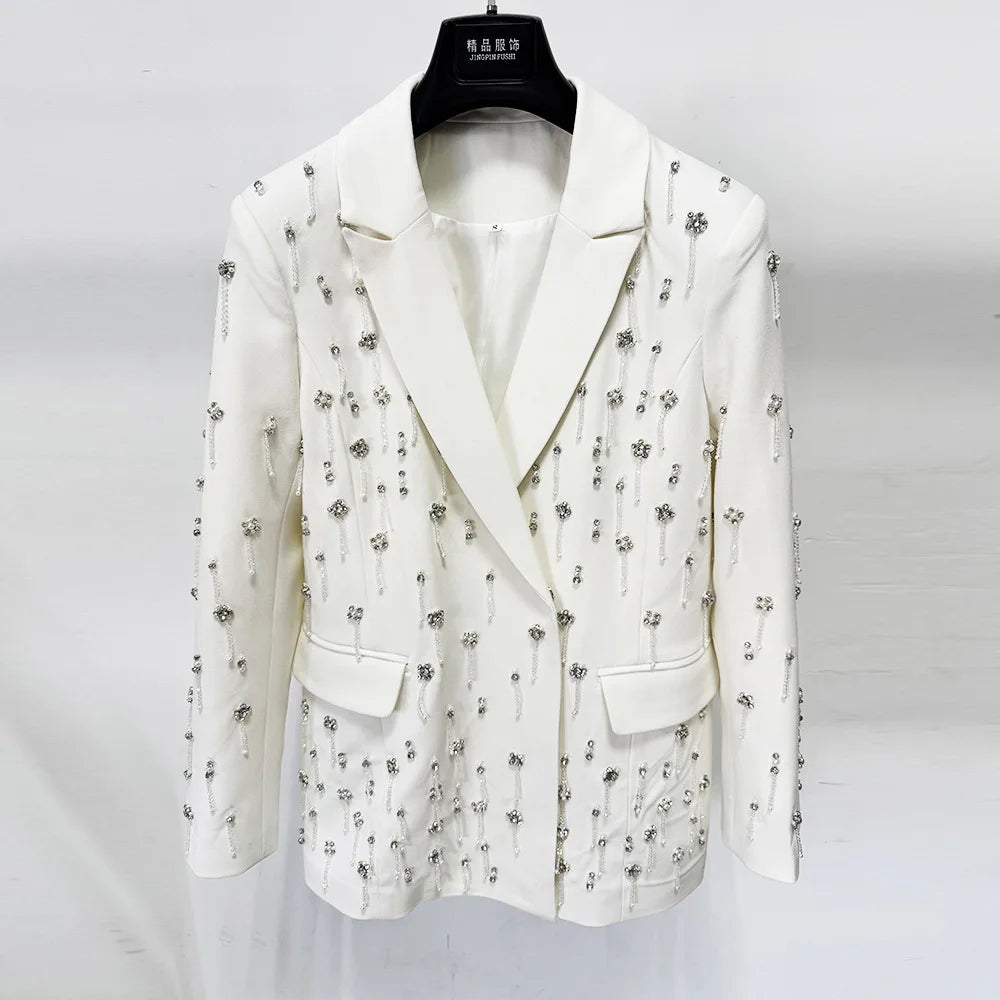 Damen-Blazer locker Perlen Diamanten Verzierung Runway Anzugjacke
