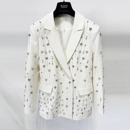 Damen-Blazer locker Perlen Diamanten Verzierung Runway Anzugjacke