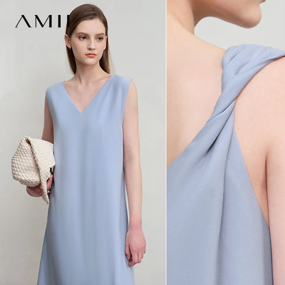 Moderne Damen Sommerkleid Armenlos mit V-Ausschnitt und Rückenfreiem Look