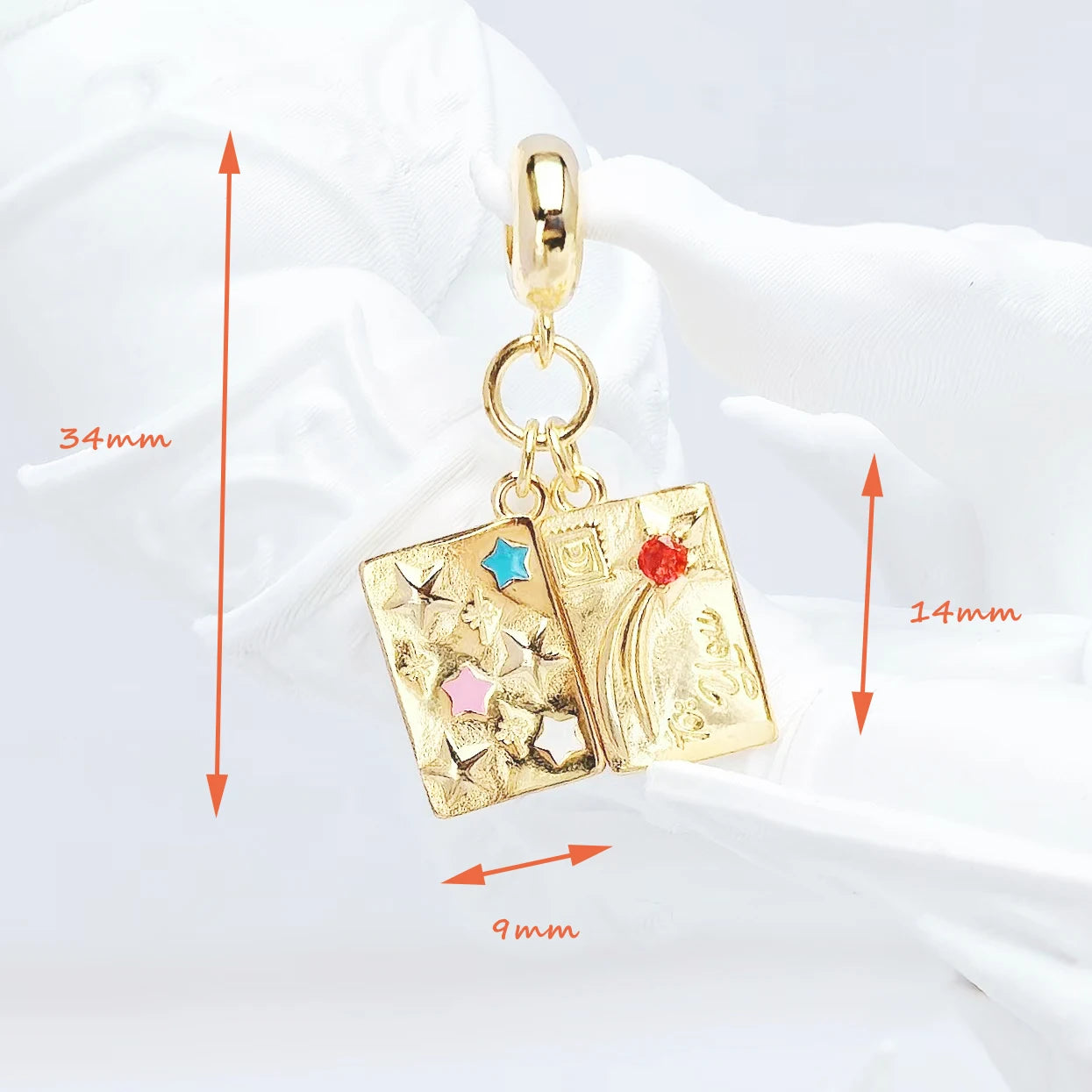 Damen-Charm-Anhänger Liebesbrief-Umschlag vergoldet aus Sterlingsilber