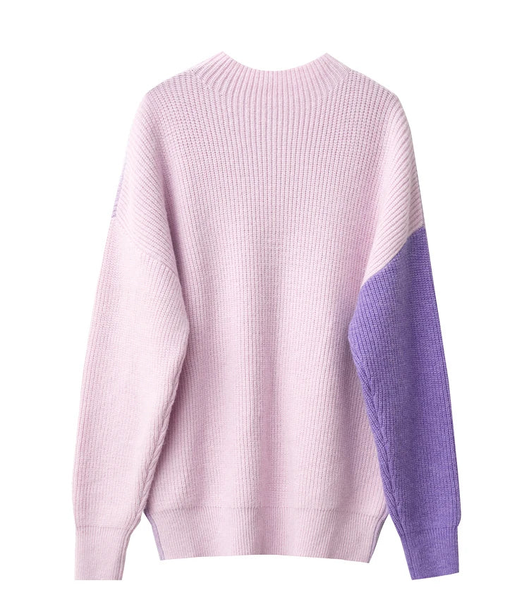 Pullover aus Strick mit Rippenstrick am Halsausschnitt, lange Ärmel, lila