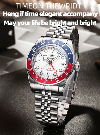 Herren-GMT-Quarzuhr mit Ronda-Werk und Bubble-Glas