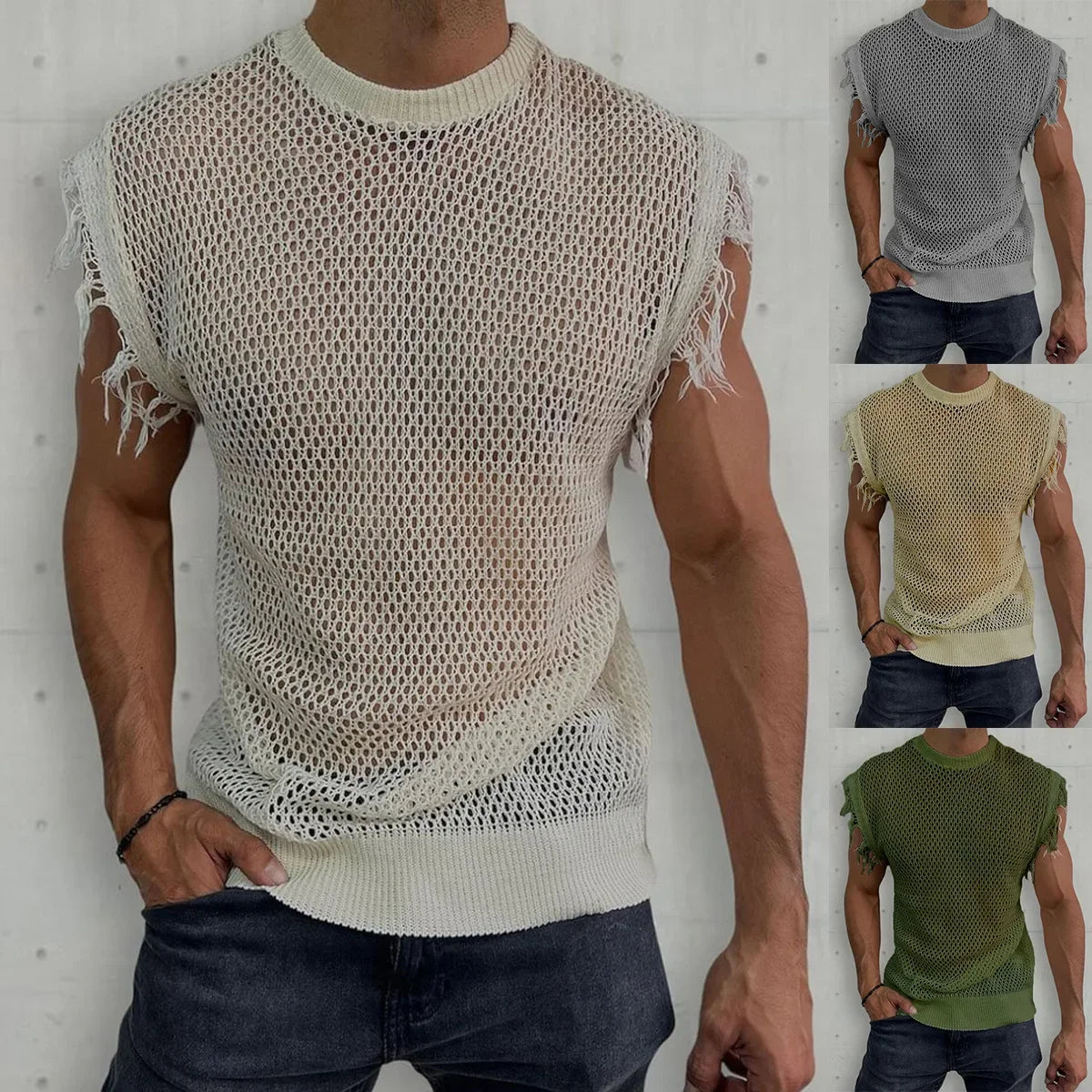 Ärmelloses Herren-Sportshirt mit gekämmter Textur – elastisches, schnelltrocknendes Fitness- und Freizeit-Top für den Sommer