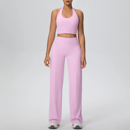 Yoga-Set für Frauen: Sport-BH und weite Hose, rosé/lila, Frontansicht