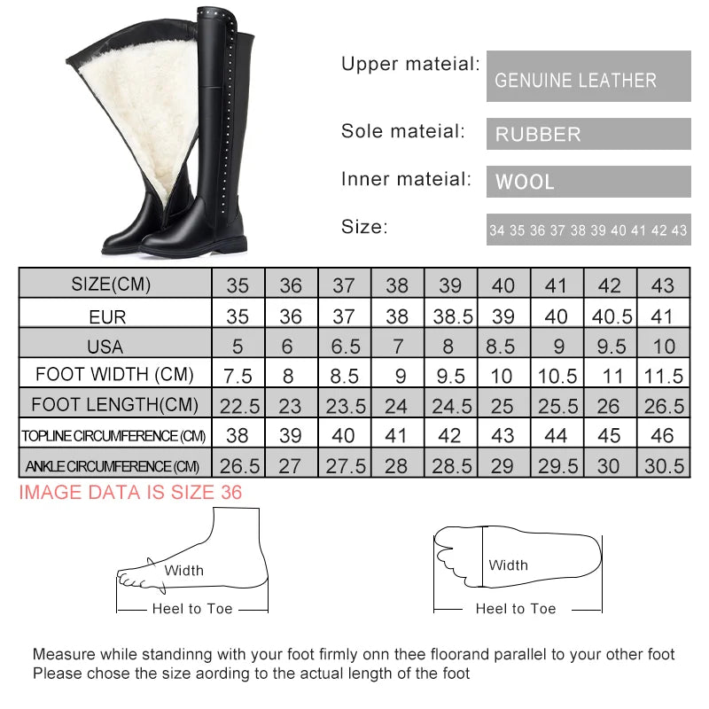 AIYUQI Womens Knee High Boots Winter 2025 New Genuine Leather Women Thigh High Boots Plus Size Wool Warm Women's High Boots