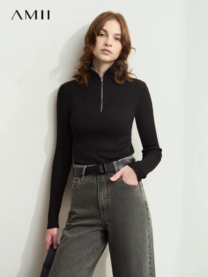 Damen-Strickjacke Stehkragen Reißverschluss Slim Streetwear Winter