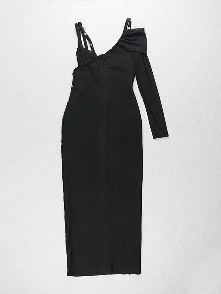 Elegantes Damen-Tunikakleid mit V-Ausschnitt, langen Ärmeln und Perlen-Patchwork-Design – figurbetont und modisch.