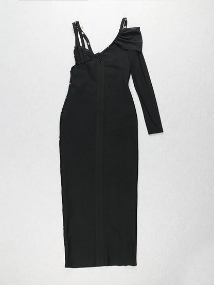 Elegantes Damen-Tunikakleid mit V-Ausschnitt, langen Ärmeln und Perlen-Patchwork-Design – figurbetont und modisch.