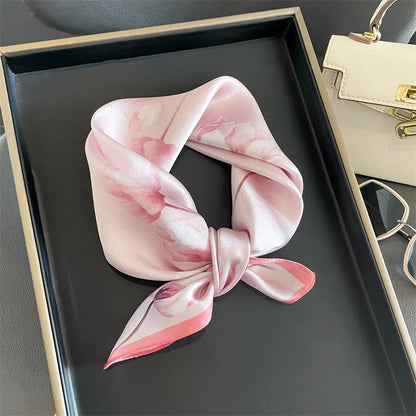 Damen Seidensatin Schal Tasche Kopf Bandana Halstuch bedruckt F