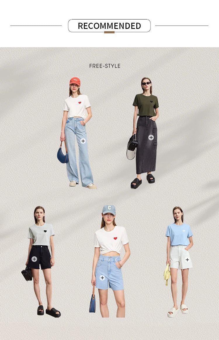 Damen T-Shirt im minimalistischen Stil mit bestickten Liebesperlen für den Sommer
