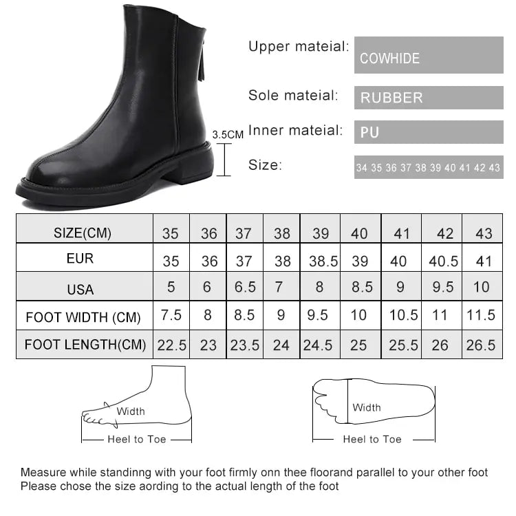 Schwarze Damenstiefelette aus Leder mit Blockabsatz und seitlichem Reißverschluss
