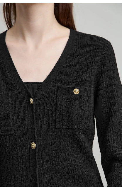 Damen-Strickjacke V-Ausschnitt einfarbig gerade Langarm vielseitig Herbst