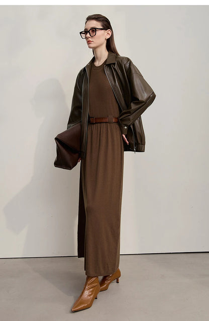 Damen-Strickjacke ärmellos lang Rundhals einfarbig elegant Herbst
