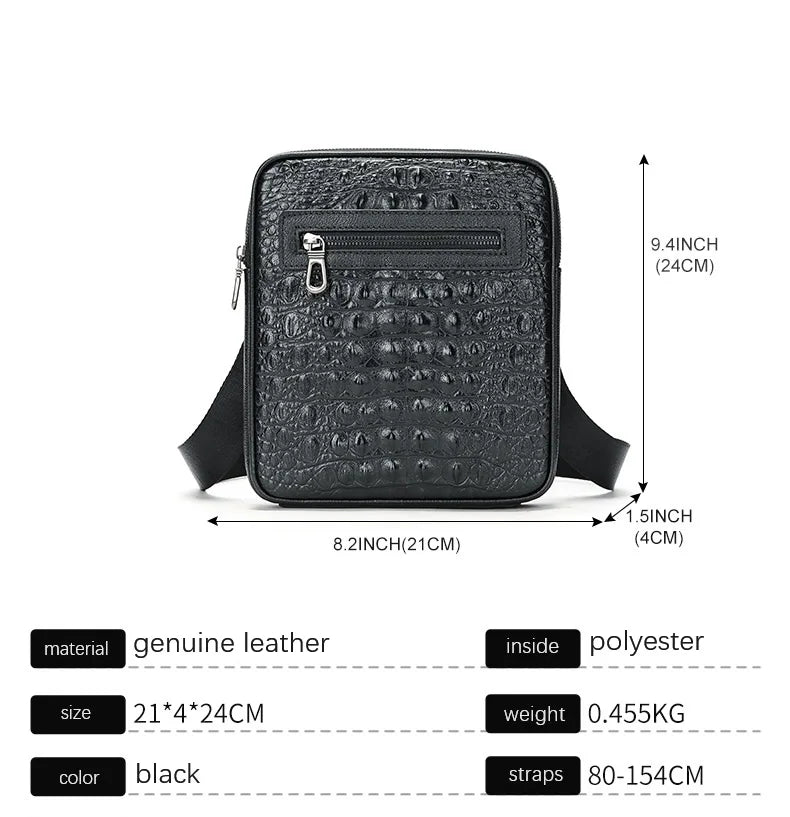 Herren-Umhängetasche aus Leder mit Kroko-Print, Große Crossbody-Tasche fürs Business