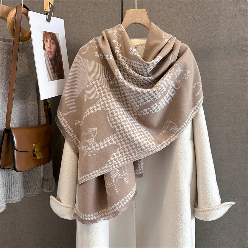 Damen Winterschal Kaschmir Pashmina Pferdprint warm dick Decke Luxus B