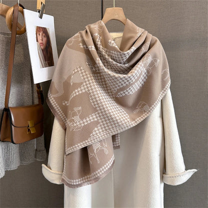 Damen Winterschal Kaschmir Pashmina Pferdprint warm dick Decke Luxus B
