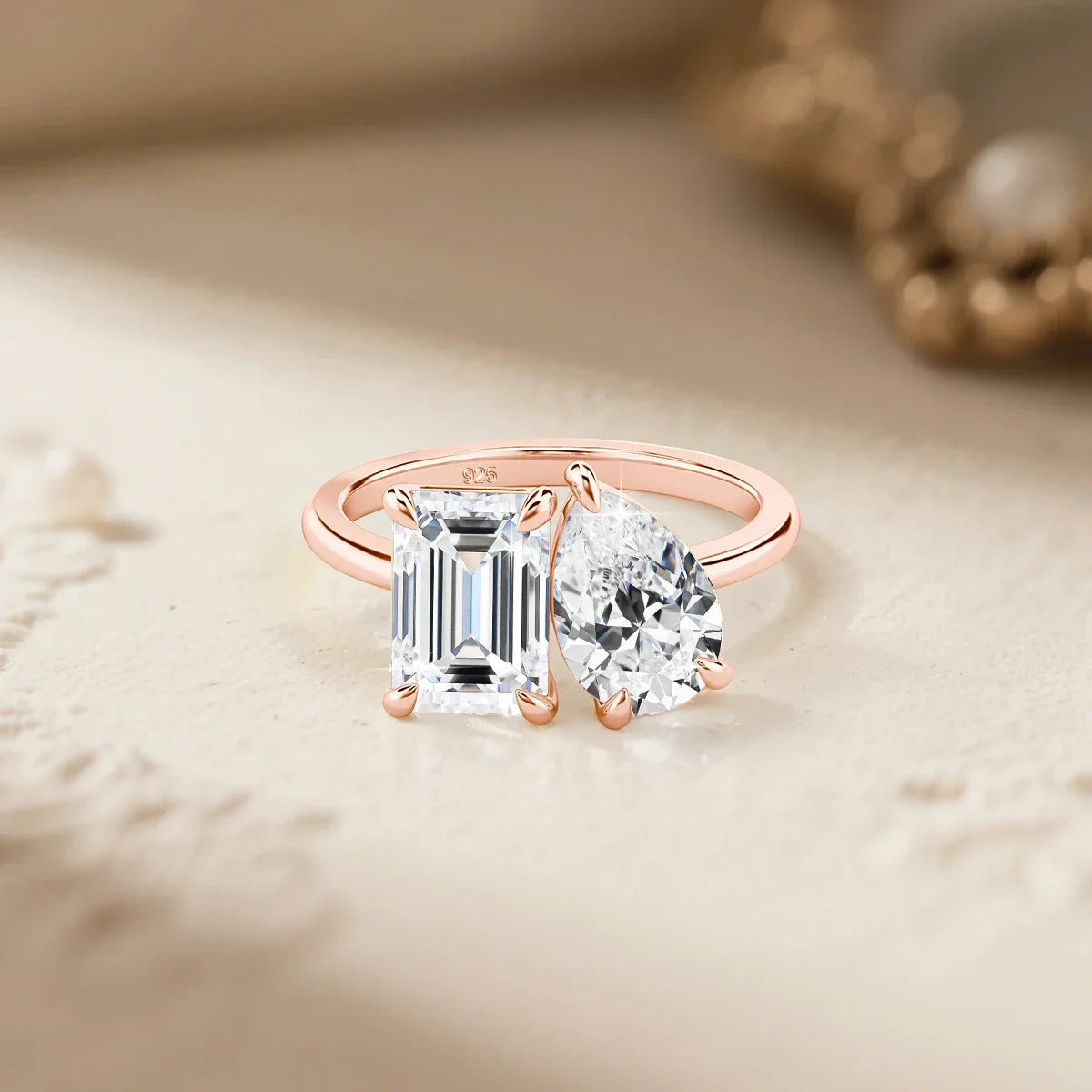 Damen-Ring aus 925er Silber mit Moissanit-Doppelstein, 3,5 Karat Gesamtgewicht, Luxuriöses Schmuckstück